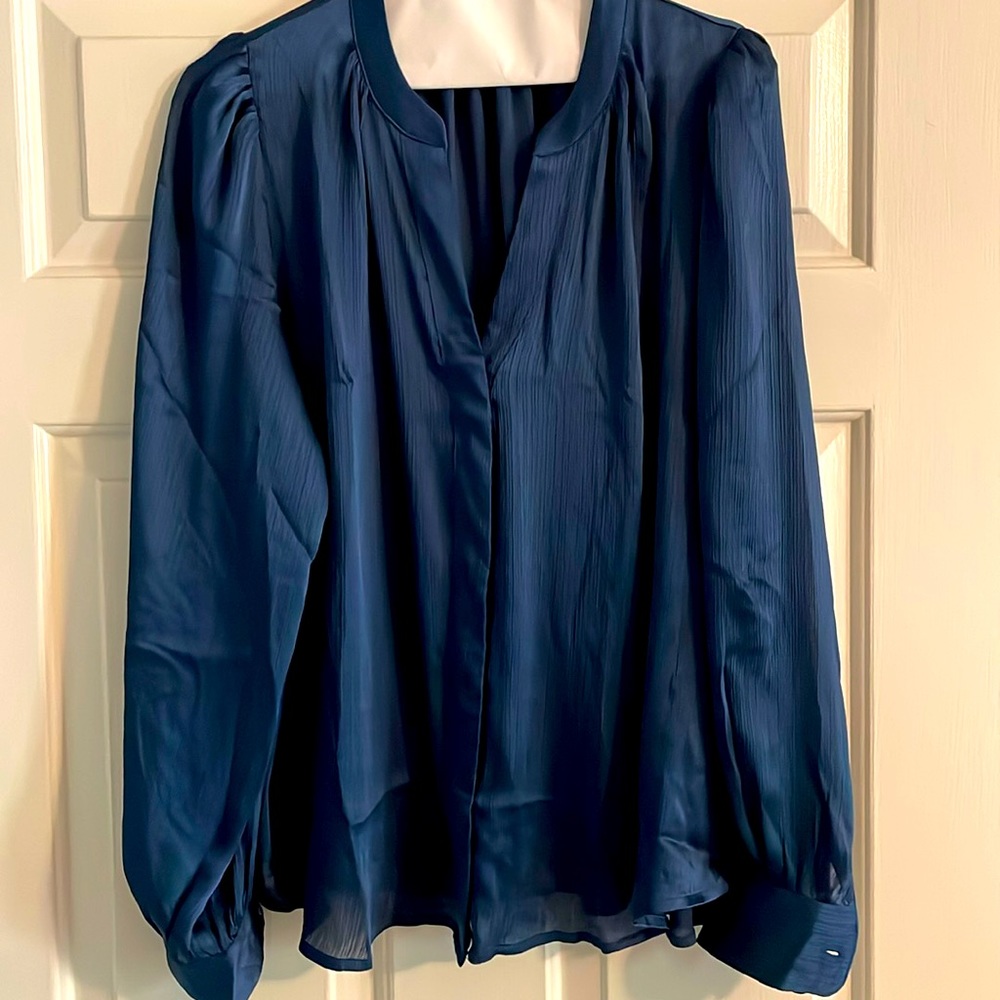 Silky, teal work or holiday blouse